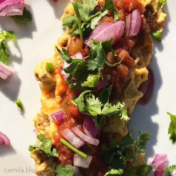 Scrambled eggs, Sausage and Avocado