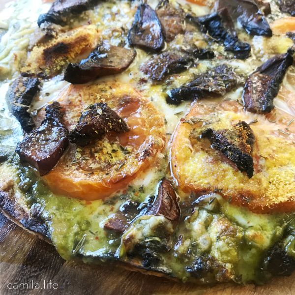 Rustic Pesto Pizza LOVE - Vegan Recipe on camila.life