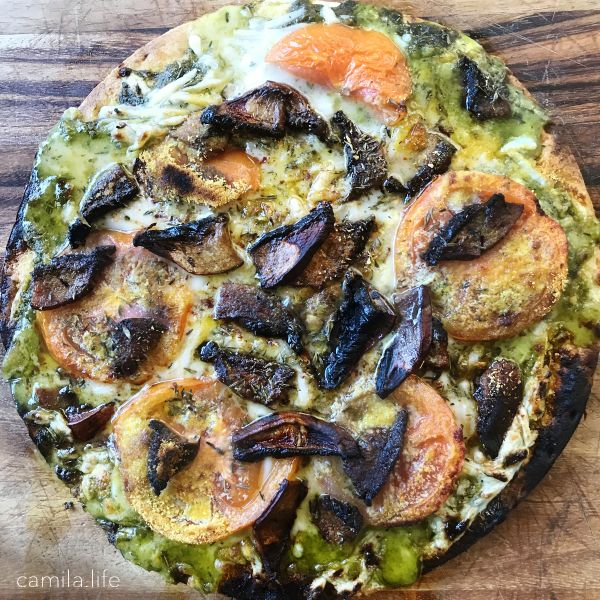 Rustic Pesto Pizza LOVE - Vegan Recipe on camila.life